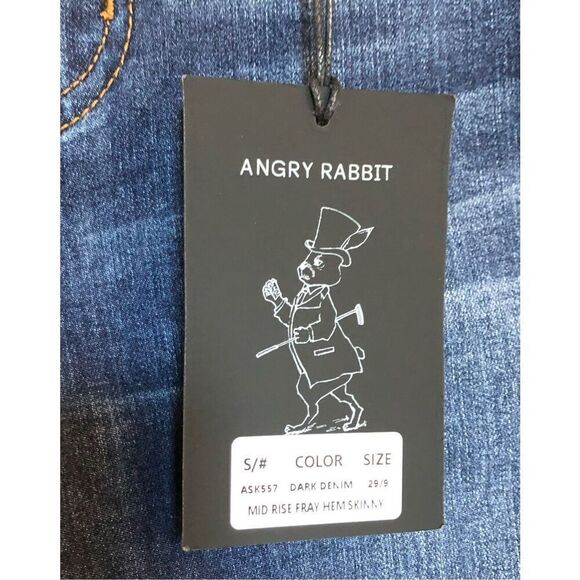 ANGRY RABBIT - L Sz 9 (29) Medium/Rise Fray/Hem Skinny Jeans in Dark Denim 👖 - Picture 5 of 16